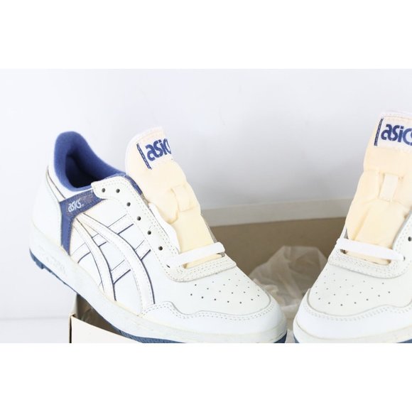 NOS Vintage 90s Asics Mens 8.5 Spell Out Outrage Lo Sneakers Shoes White Blue